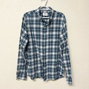 J. Crew Madras Plaid Blue Long Sleeve Button Down Shirt Size L Cotton